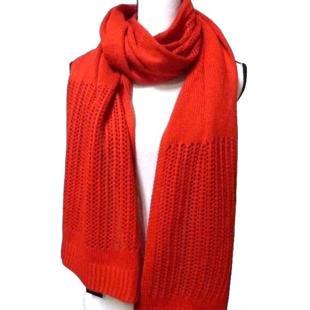 $48.00 DKNY Open-Knit Blocked Scarf, Red, One Size